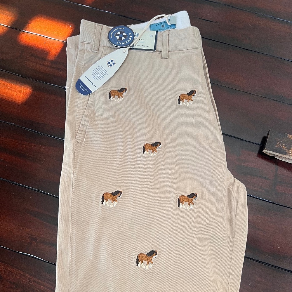 Men’s Castaway Embroidered Khaki Pants - Just in time for Derby!